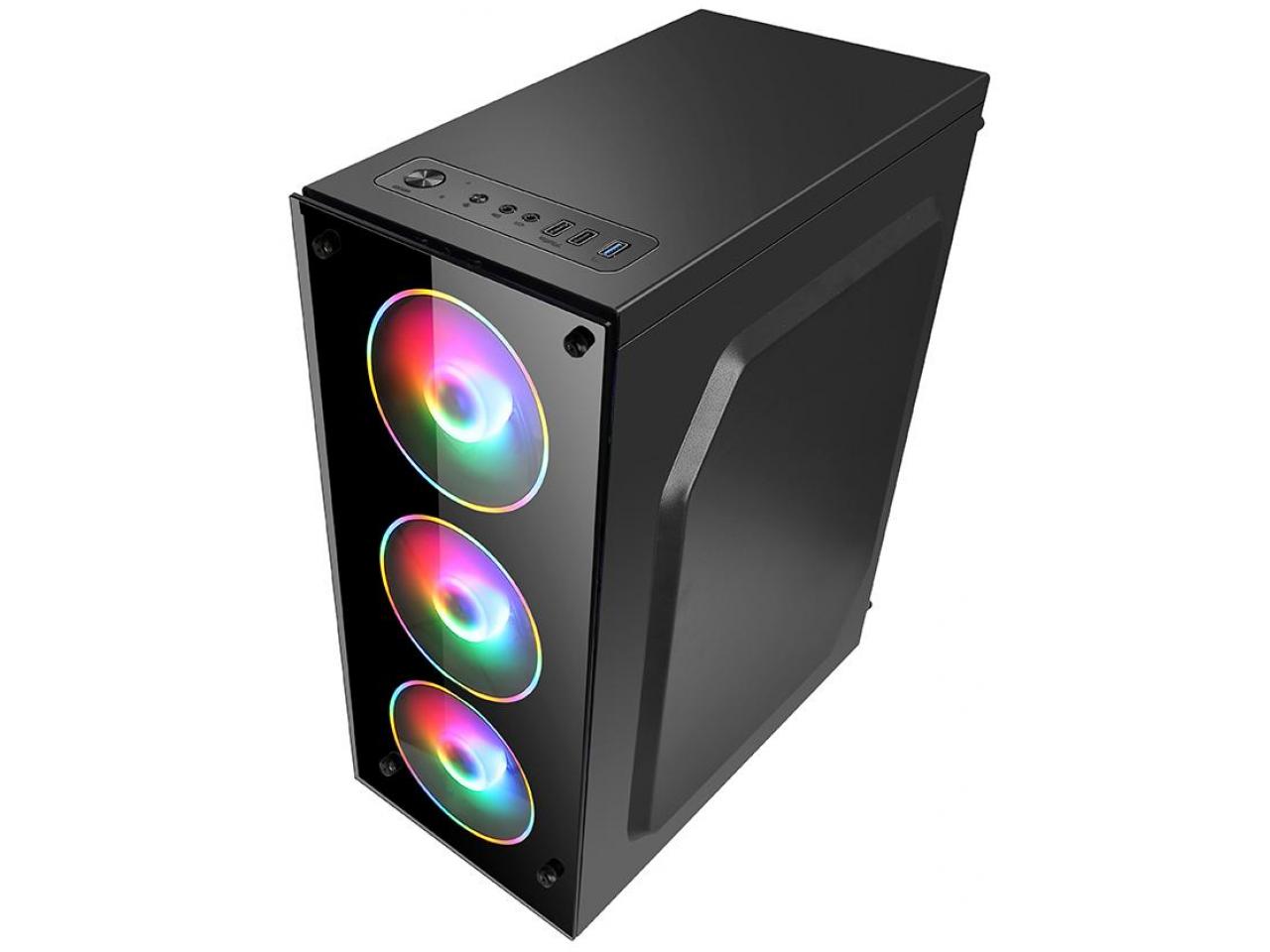 Gabinete Hayom Gamer GB1709 RGB Rainbow Lateral E Frontal Vidro