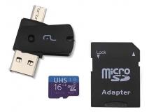 Memória Flash Secure Digital Kit 4 em 1 - microSD 16GB Classe 10 (Pendrive USB/Micro USB, Adaptador SD) USB 2.0 - Multilaser MC150