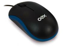 Mouse USB Mouse OEX Mini MS103 Óptico USB Preto/Azul